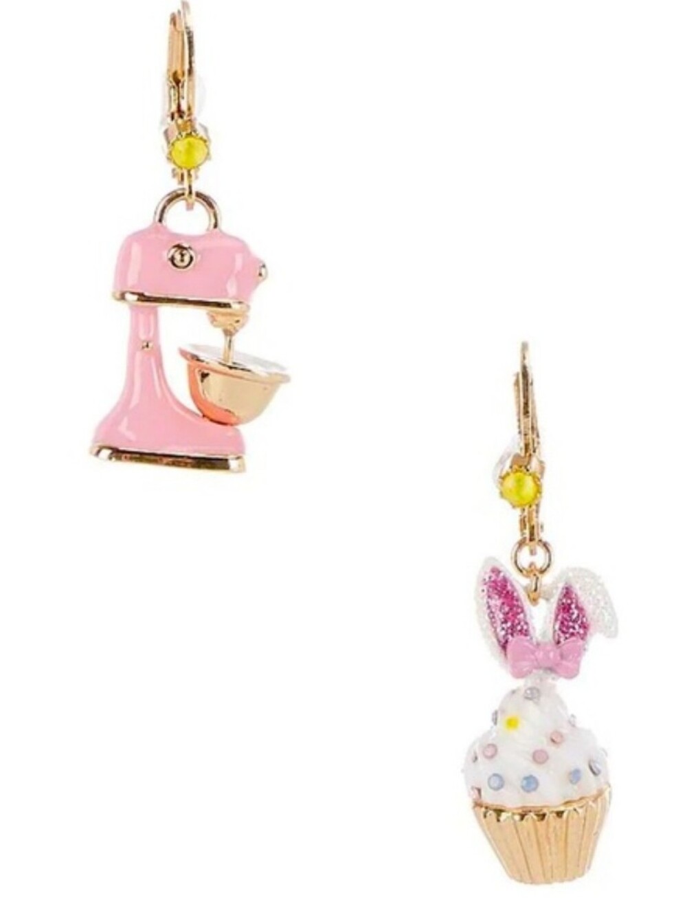 Betsey Johnson Mismatched Bunny Cupcake & Mixer Drop Earrings NWT/NIB